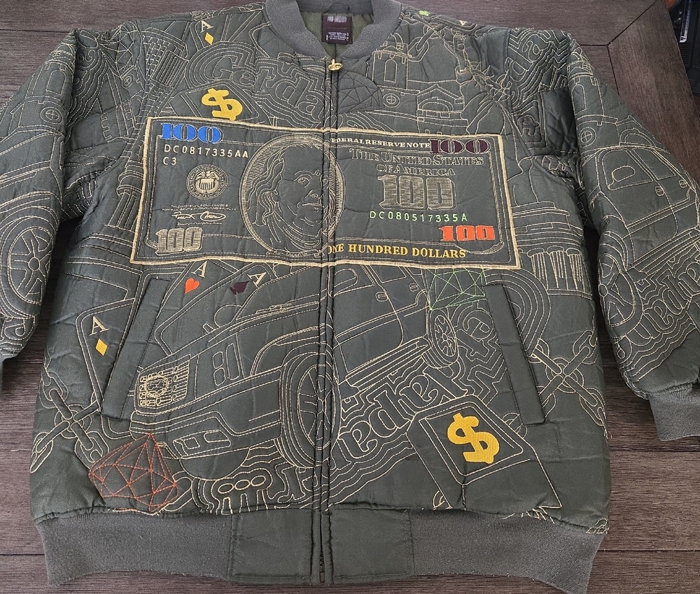 Green Bomber Jacket with Embroidered Details